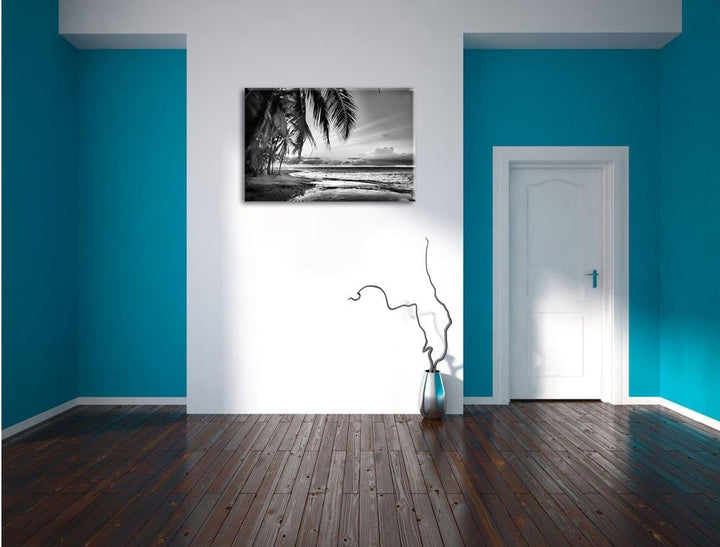 Pixxprint Romantischer Karibikstrand / 100x70cm Leinwandbild bespannt auf Holzrahmen/Wandbild Kunstd