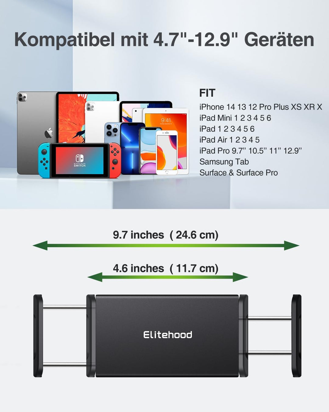 Elitehood Aluminium Tablet Stativ Halterung, iPad Ständer - Höhenverstellbar bis 65'' Halter Stativ