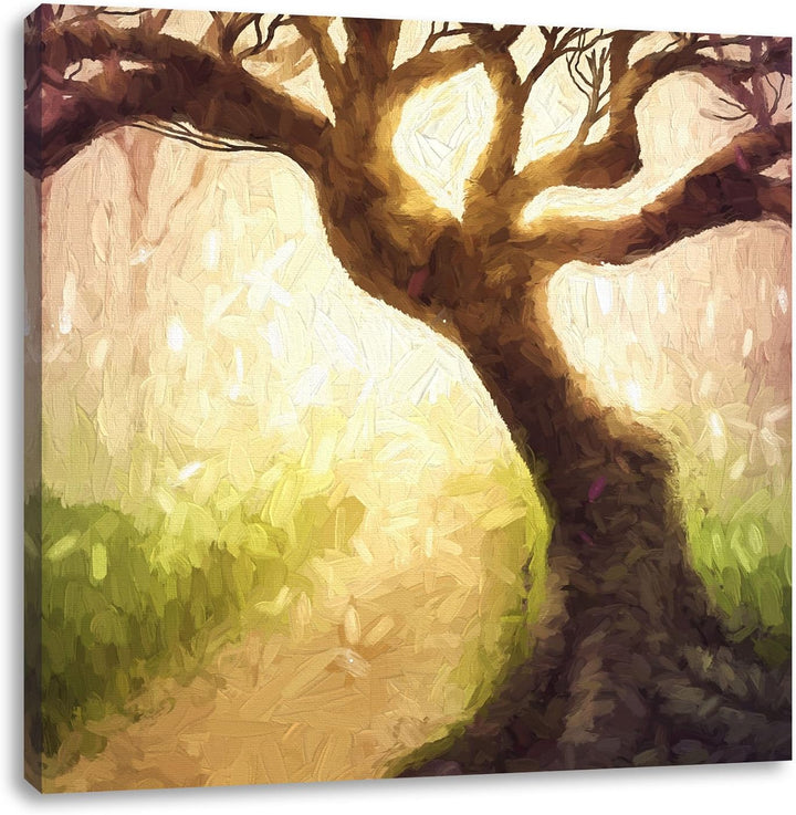 Pixxprint Baum am Waldweg als Leinwandbild/Grösse: 70x70 cm/Wandbild/Kunstdruck/fertig bespannt, 70x