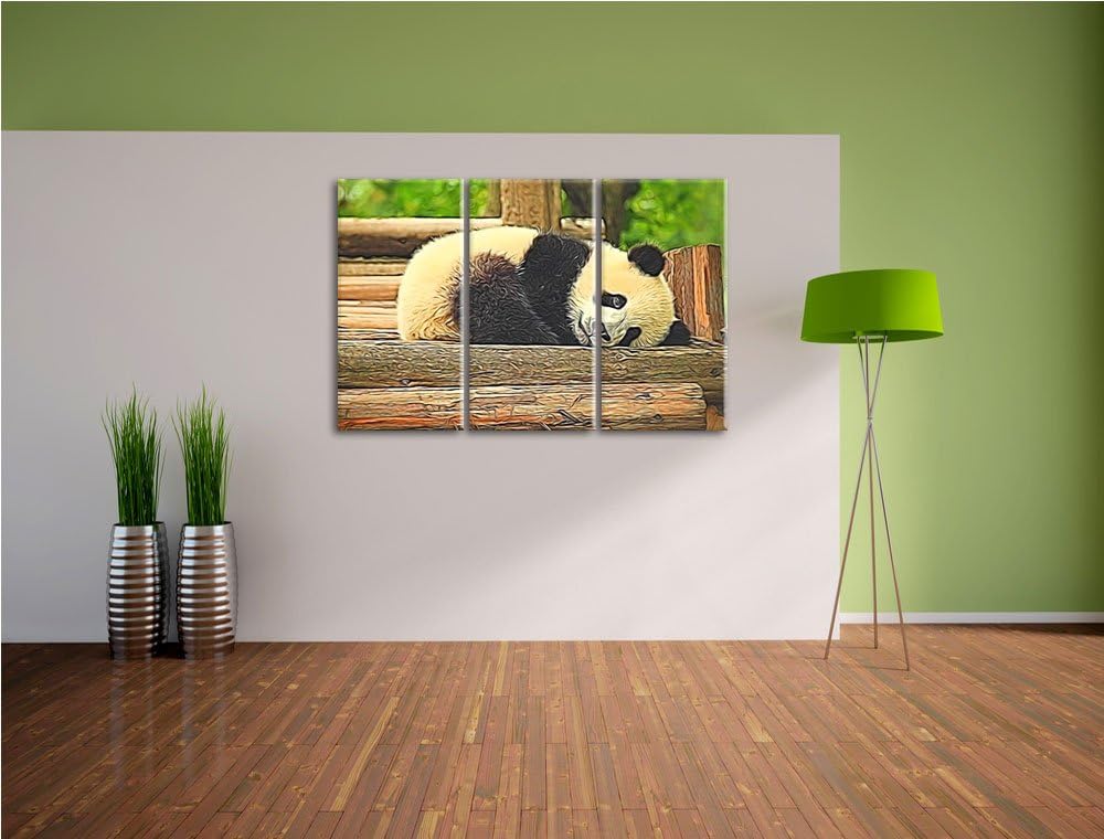 süsser kleiner Pandabär NewArt 3-Teiler Leinwandbild 120x80 Bild auf Leinwand, XXL riesige Bilder fe
