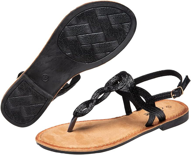 JOMIX Sommer Sandalen Damen Flache Zehentrenner Römersandalen Elegante Flip Flops Weiche Fussbett St