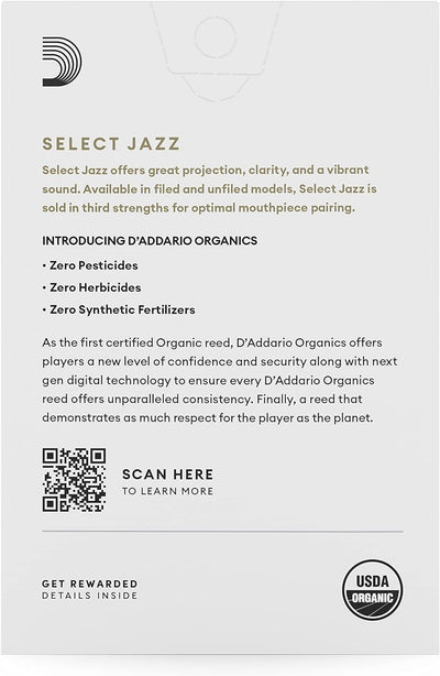 D'Addario Organisch Select Jazz Filed Alto Saxophon-Stimmzungen - Saxophonrohre - 2 Mittel, 10 Packu