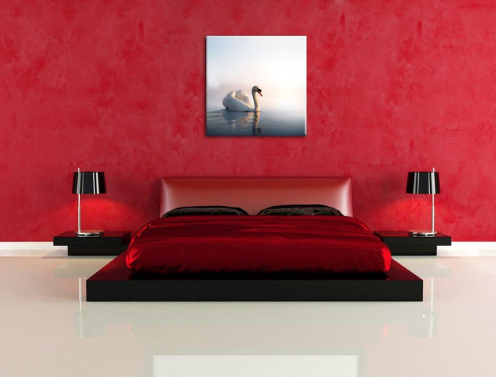 Pixxprint Traumhafter weisser Schwan im See, Format: 70x70 auf Leinwand, 70x70