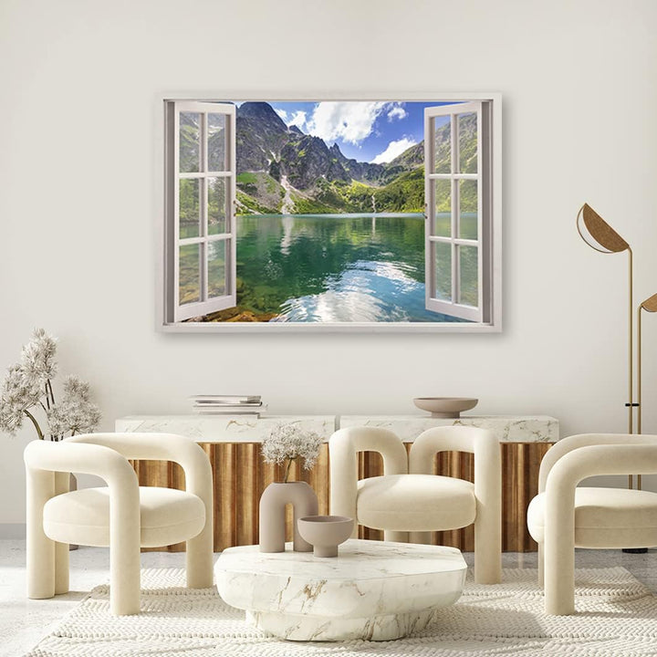 Feeby Leinwand Bilder - Fensterblick Natur- 90x60 cm- Deko Wohnzimmer - Wandbilder Schlafzimmer - De