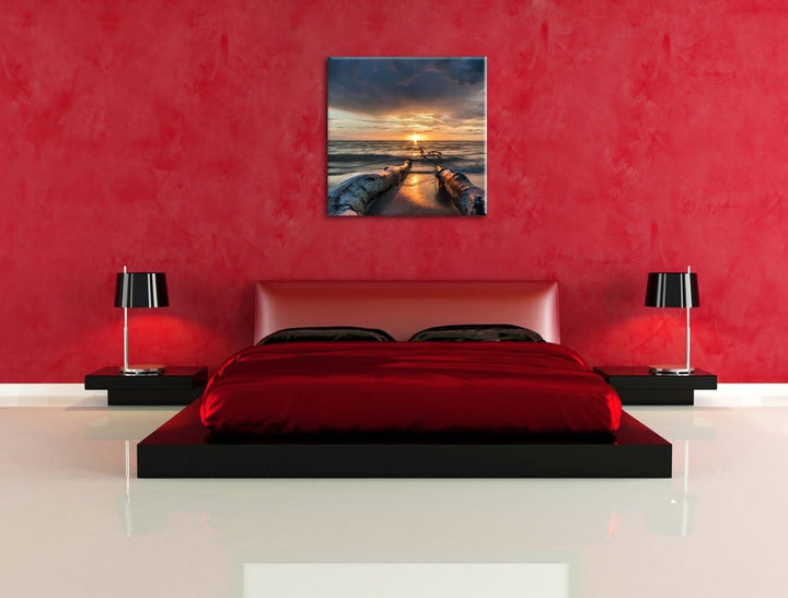 Strand Öl Effekt, Format: 70x70 auf Leinwand, XXL riesige Bilder fertig gerahmt mit Keilrahmen, Kuns