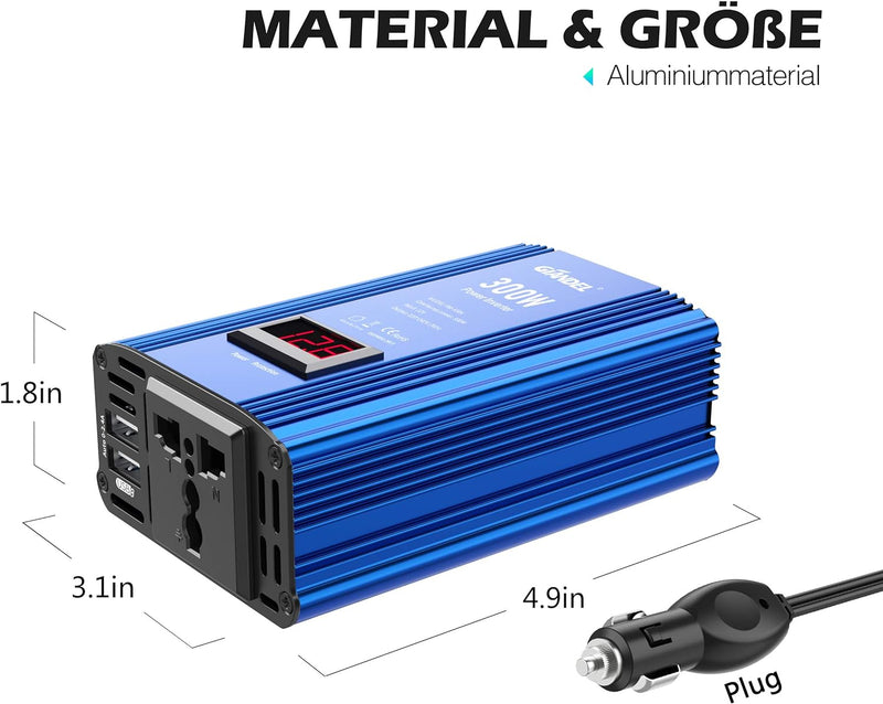 GIANDEL 300W Wechselrichter Kfz spannungswandler 12V auf 230V Power Inverter mit Universal Steckdose