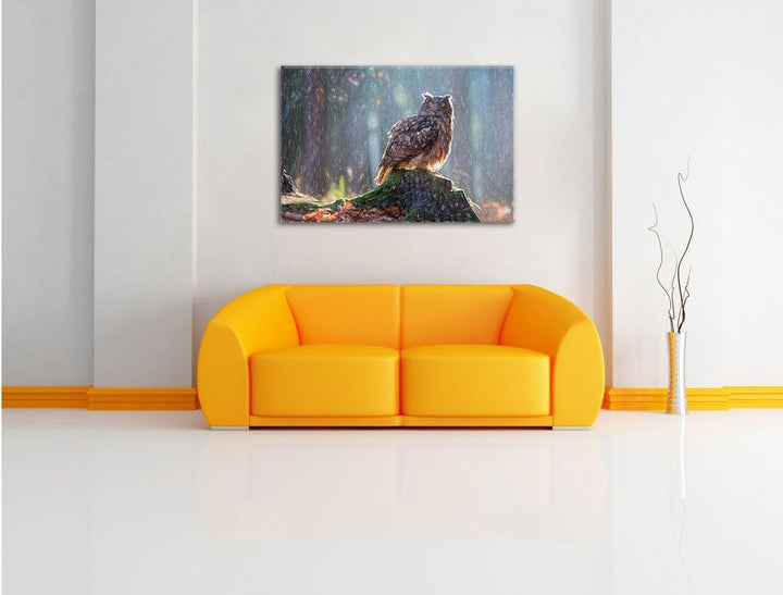 Pixxprint Eule auf dem Baumstamm als Leinwandbild/Grösse: 100x70 / Wandbild/Kunstdruck/fertig bespan
