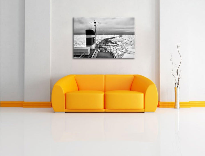Pixxprint riesiges Schiff in Eisdecke 100x70cm Leinwandbild Wandbild Kunstdruck, 100x70