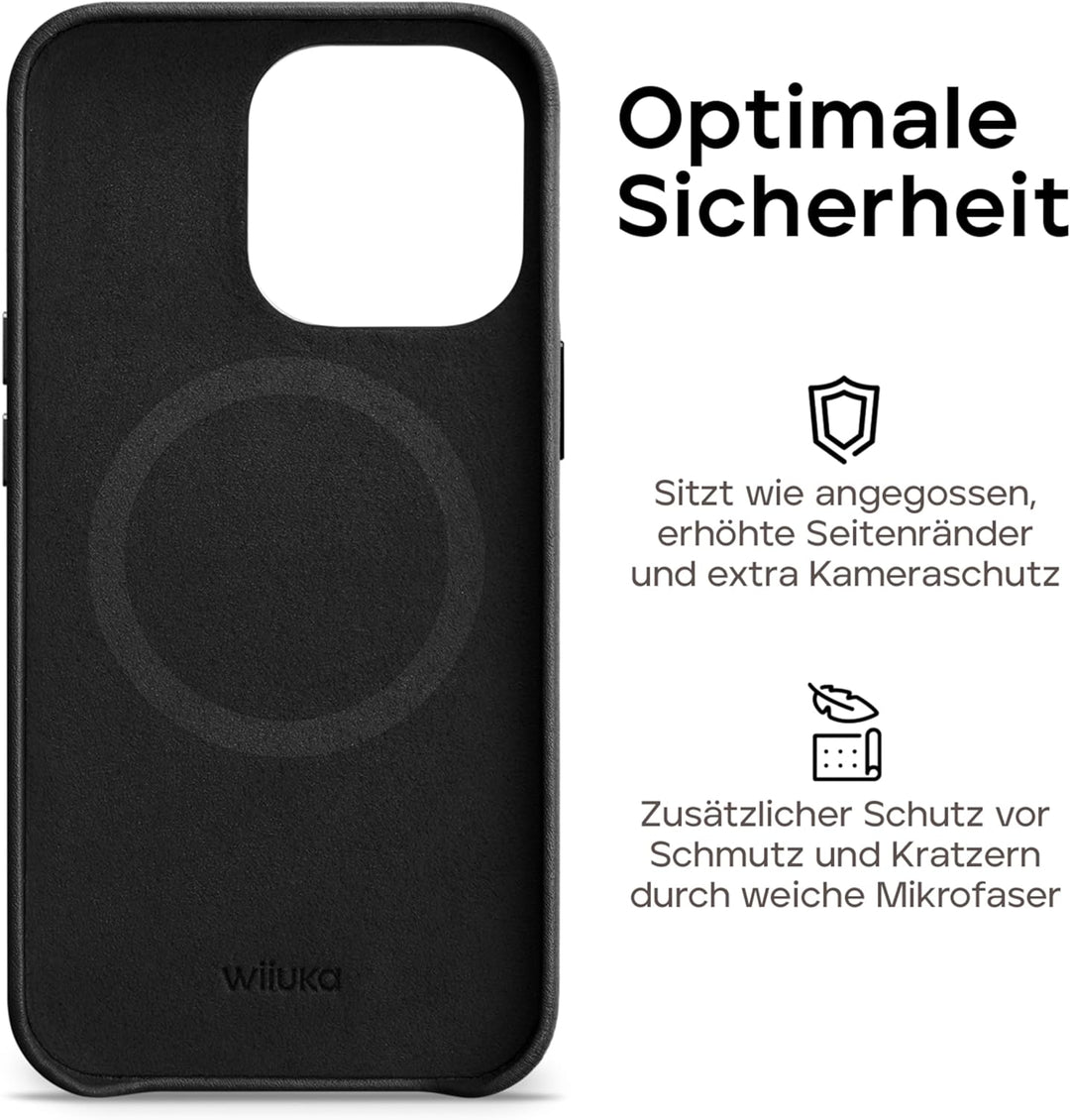 WIIUKA Hülle für iPhone 15, Leder aus Deutschland, Lederhülle extra Dünn, Premium Handyhülle, Case,