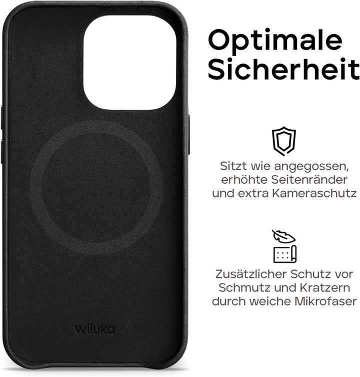 WIIUKA Hülle für iPhone 15, Leder aus Deutschland, Lederhülle extra Dünn, Premium Handyhülle, Case,