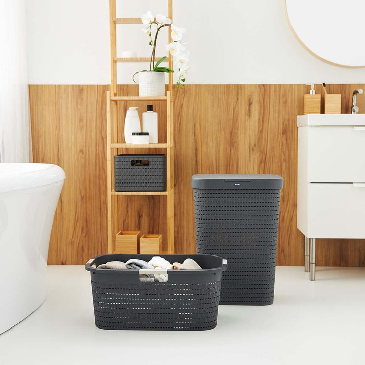 Rotho Country Wäscheset 2tlg. 55l, 40l, Kunststoff (PP) BPA-frei, anthrazit, 55l, 40l, Anthrazit