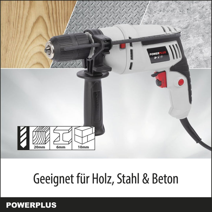 Powerplus Elektro-Schlagbohrmaschine POWC10200-2 in 1: (Schlag-) Bohren, 600 W Bohrmaschine, Links-R