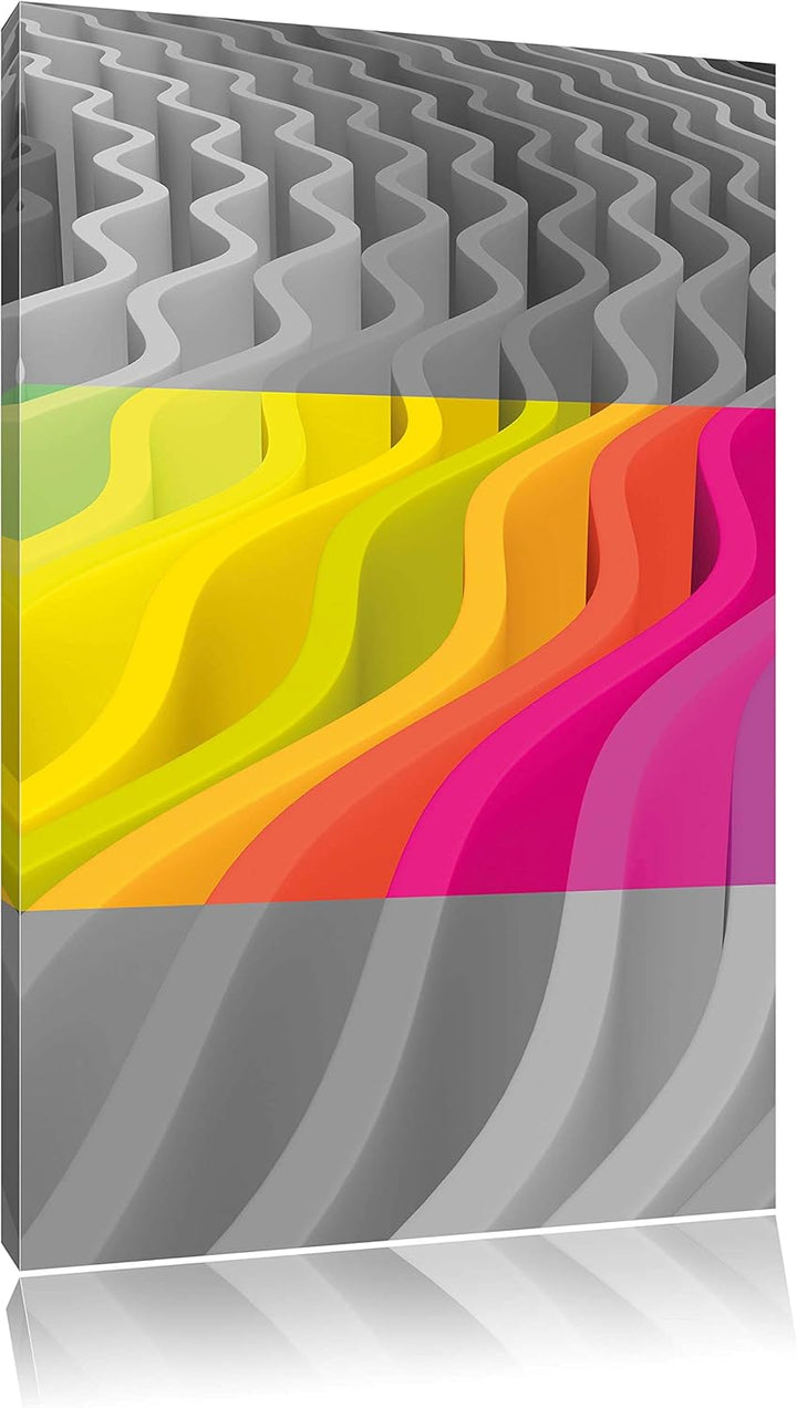 Pixxprint farbenfrohes Wellenmuster schwarz/weiss als Leinwandbild/Grösse: 100x70 cm/Wandbild/Kunstd