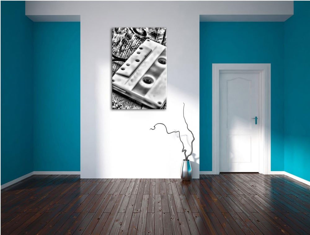 Monocrome, Kasette Retro, Format: 100x70 auf Leinwand, XXL riesige Bilder fertig gerahmt mit Keilrah