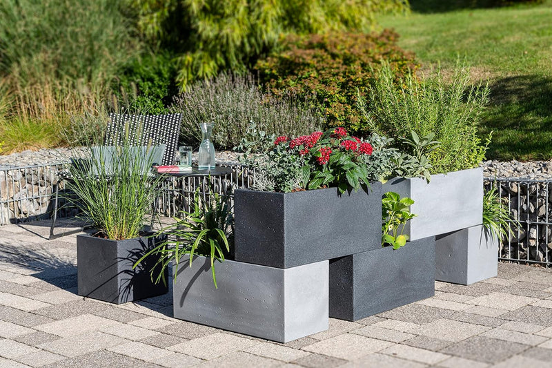 Scheurich C-Cube Long, Pflanzgefäss aus Kunststoff, Stony Grey, 80 cm lang, 29 cm breit, 27 cm hoch,