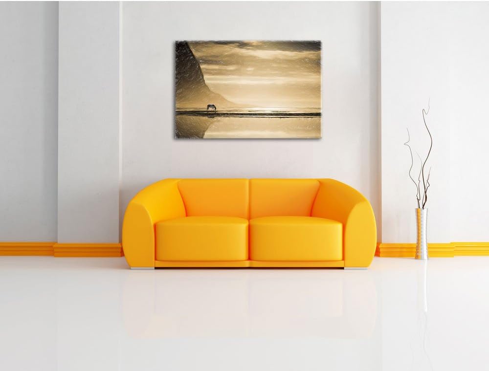 Pixxprint Pferd am Ufer Einer Insel als Leinwandbild/Grösse: 100x70 cm/Wandbild/Kunstdruck/fertig be