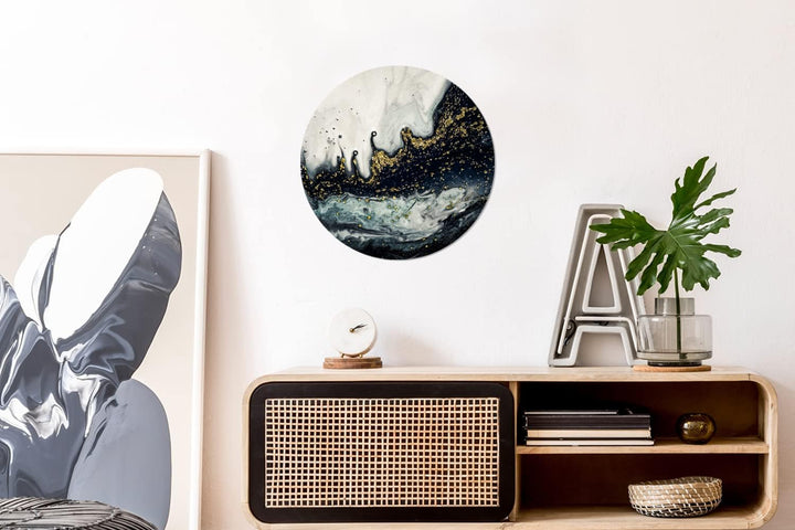 MuchoWow Wandbild Rund Wanddeko Deko Wohnzimmer Bilder 30x30 cm Marmor - Abstrakt - Gold - Luxus, 30