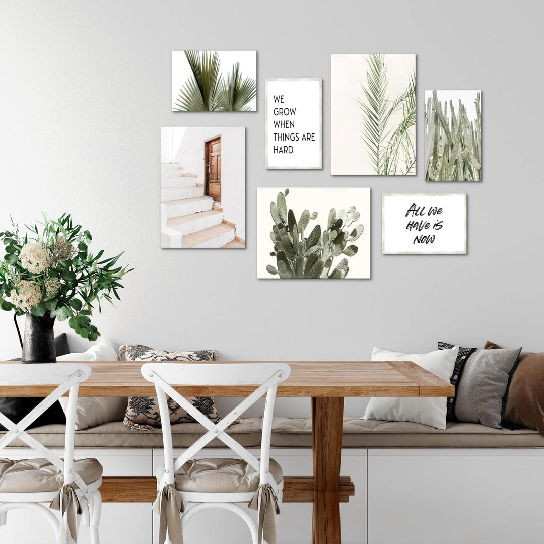 Novart Wandbilder Grüne Blätter - KOMPLETT AUFHÄNGFERTIG - Zitate Home Wohnzimmer Schlafzimmer- 7 Mo