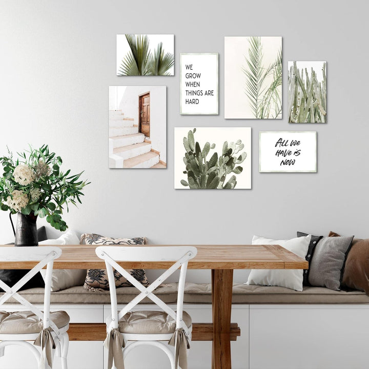 Novart Wandbilder Grüne Blätter - KOMPLETT AUFHÄNGFERTIG - Zitate Home Wohnzimmer Schlafzimmer- 7 Mo