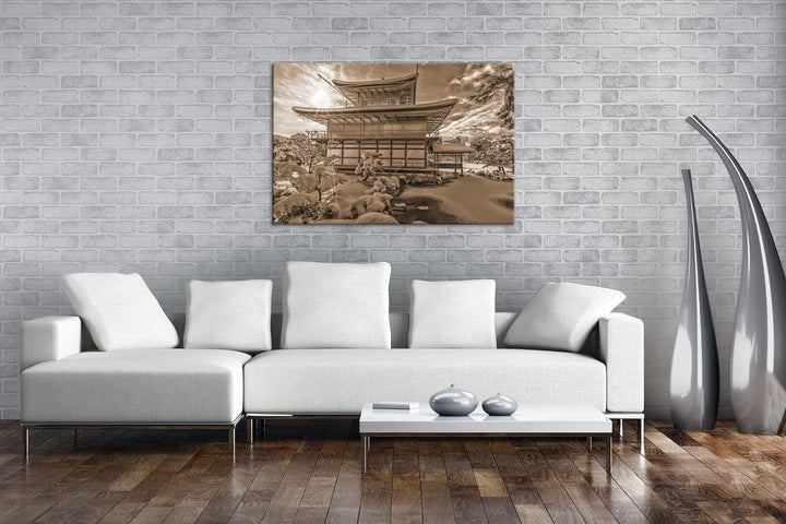 deyoli japanische Schneelandschaft des Kinkaku Ji-Tempels Effekt: Sepia, Format: 80x60 als Leinwandb