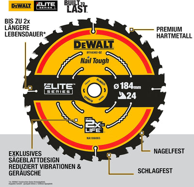 Dewalt Elite Kreissägeblatt DT10302 (Sägeblatt-ø 184/16 mm, Schnittbreite: 1,65 mm, 24 Zähne) & Elit