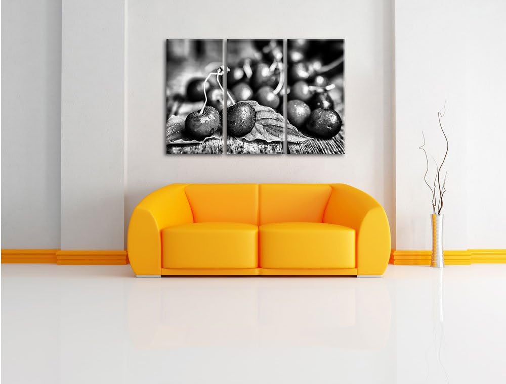 Pixxprint Kirschen als Leinwandbild/Grösse: 3 Teilig (120x80) cm/Wandbild/Kunstdruck/fertig bespannt
