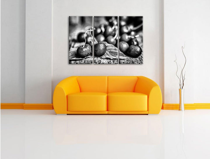 Pixxprint Kirschen als Leinwandbild/Grösse: 3 Teilig (120x80) cm/Wandbild/Kunstdruck/fertig bespannt