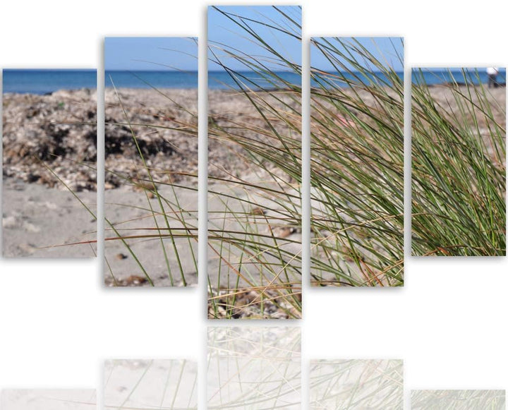 Feeby Deco Panel 5 Teilig Landschaft Bilder Modern Natur Gras Strand Meer braun 150x100 cm Deco pane