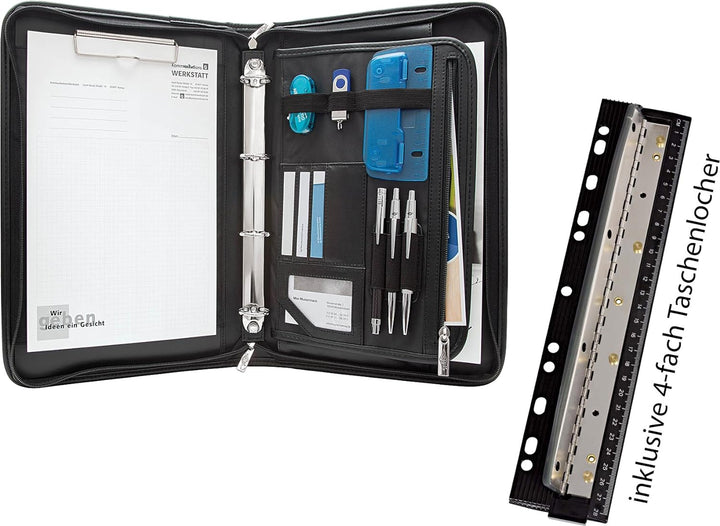 Wedo 585001 Konferenzmappe Elegance (mit 4-Ring-Mechanik für A4-Formate) + Vierfachlocher (aus Metal