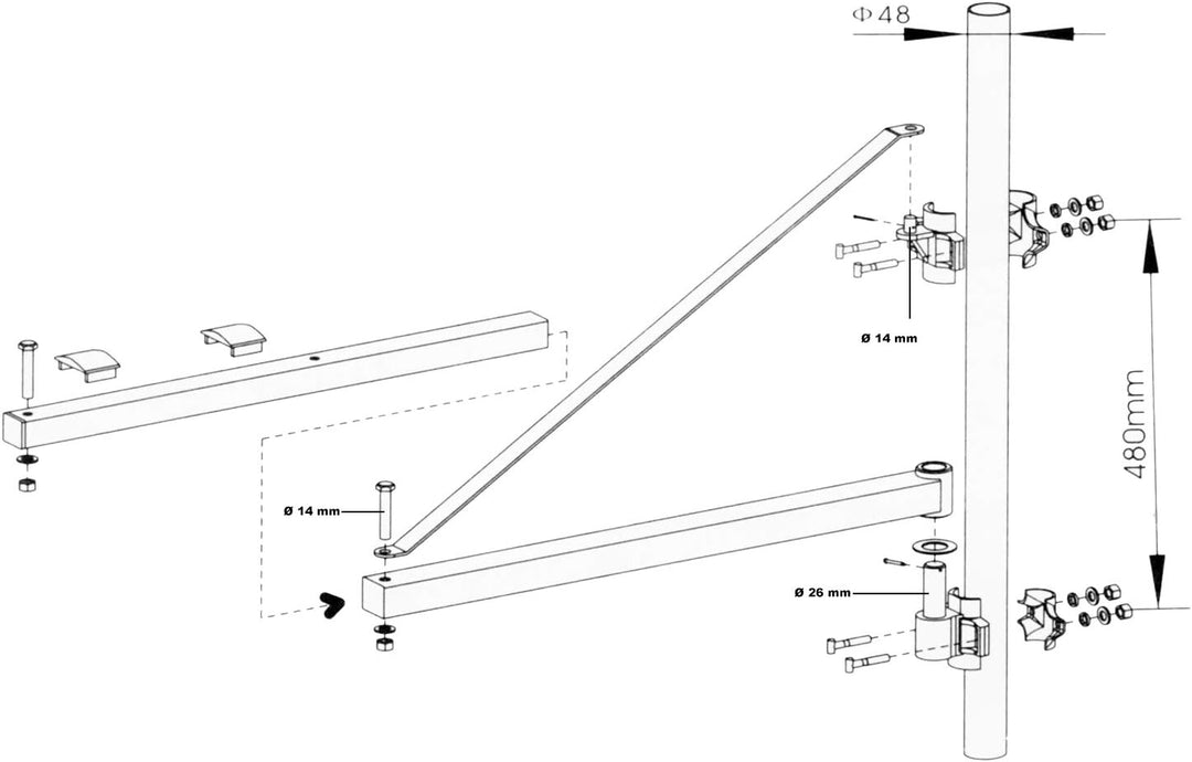 Schwenkarm Halterung Seilzug 600kg 110cm Seilwinde Seilhebezug Halterung Träger