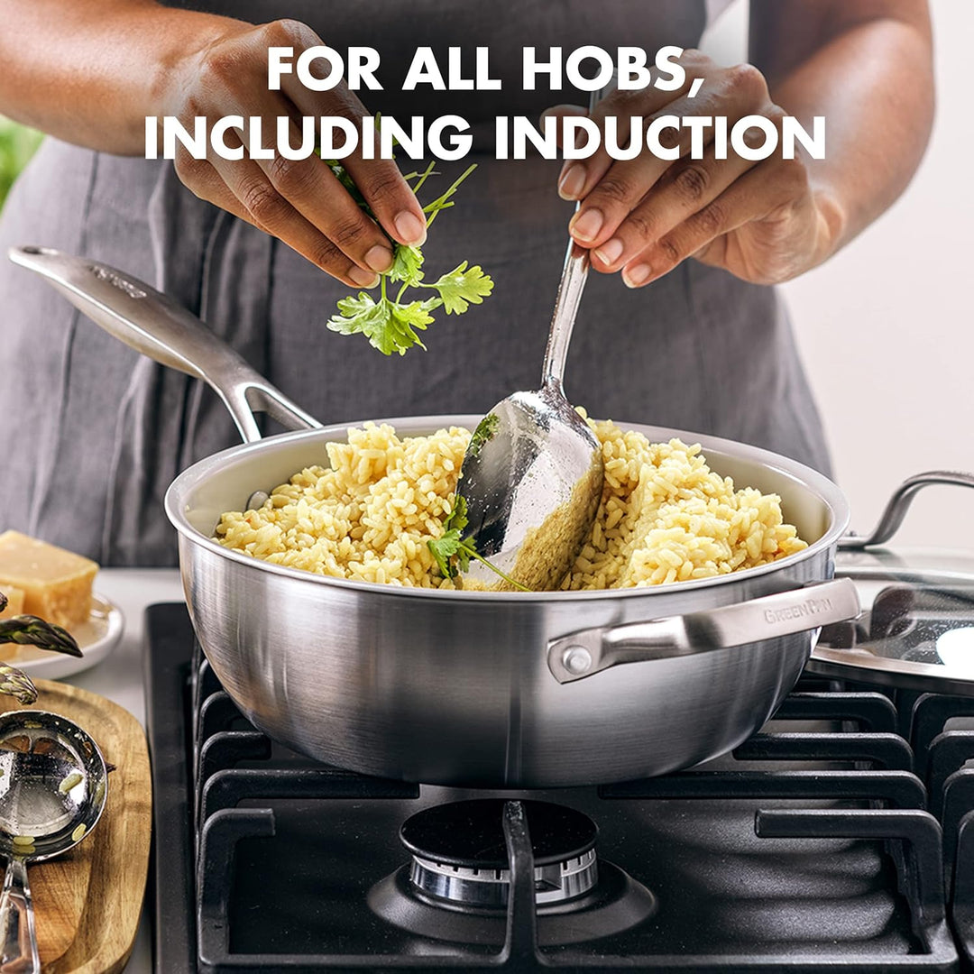 GreenPan Venice Pro Tri-Ply 24cm/3,4l Schmorpfanne mit Hilfsgriff und Deckel, Gesundes Antihaft-Koch