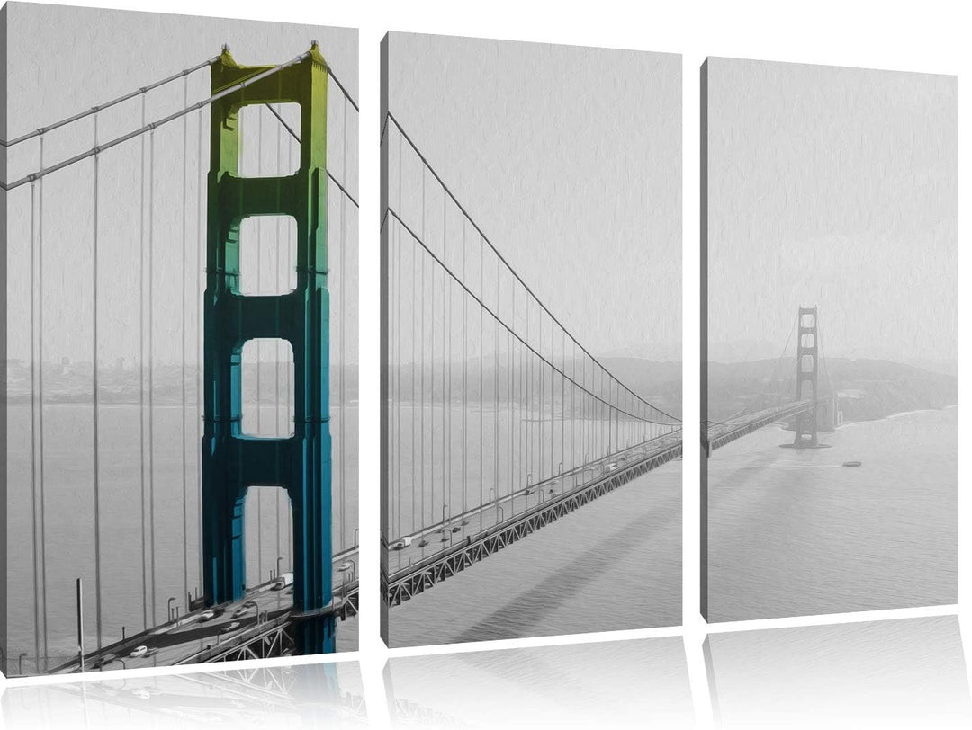 Golden Gate Bridge in Regenbogenoptik schwarz/weiss 3-Teiler Leinwandbild 120x80 Bild auf Leinwand,