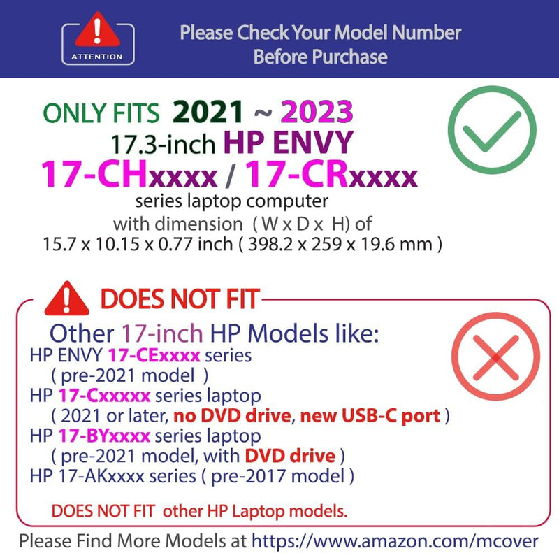 mCover Schutzhülle nur kompatibel mit HP Envy 17-CHxxxx / 17-CRxxxx Laptops (nicht passend für 17-CR