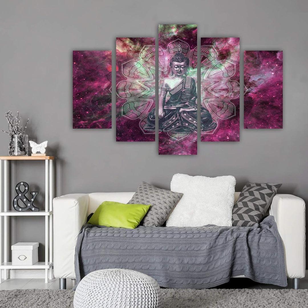 Bilder 5 Teilig Abstraktion Deco Panel Kunst Buddha Mantra Zen rosa 100x70 cm Deco panel 100x70 cm C
