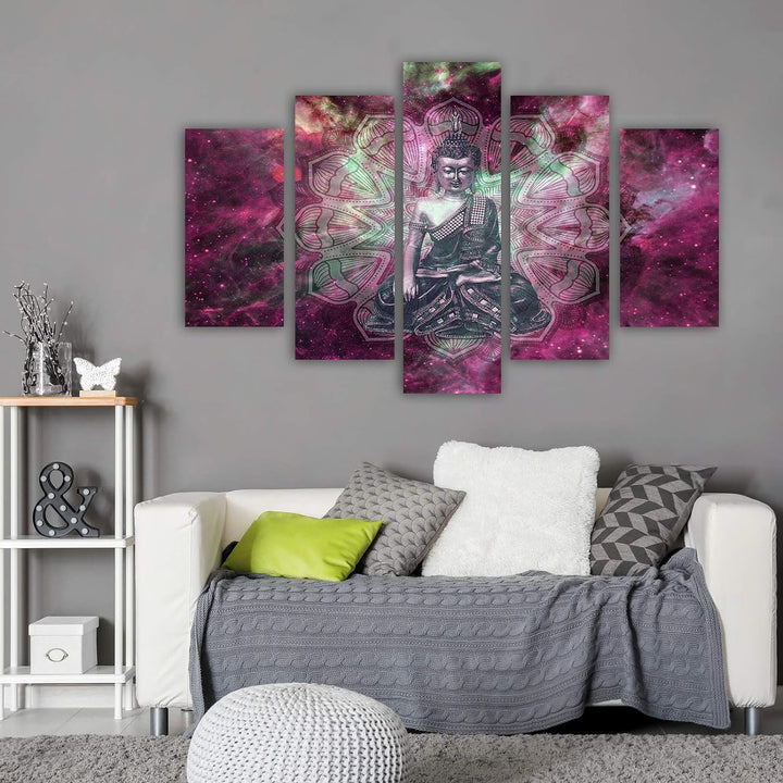 Bilder 5 Teilig Abstraktion Deco Panel Kunst Buddha Mantra Zen rosa 100x70 cm Deco panel 100x70 cm C