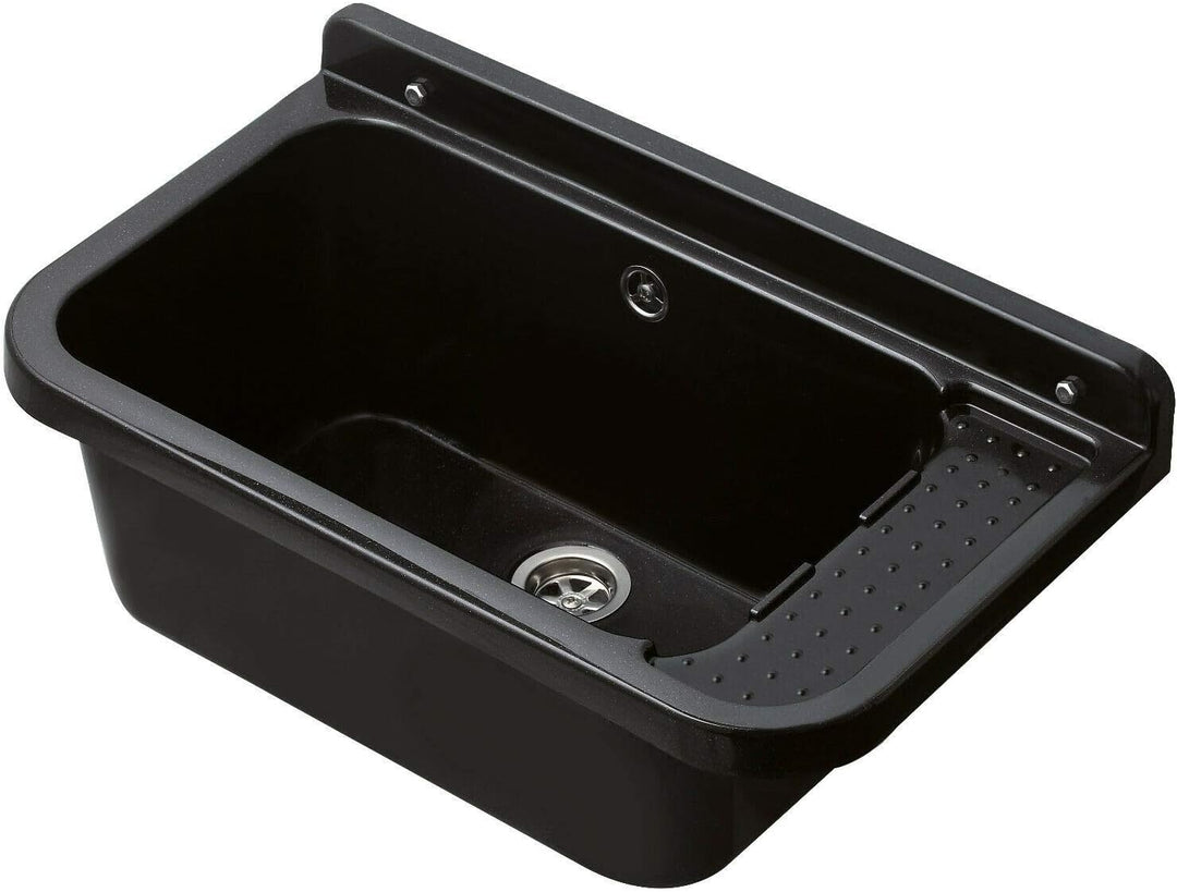 Ausgussbecken Schwarz 60cm Waschbecken Waschtrog Spülbecken inkl. Ablaufgarnitur Ablauf