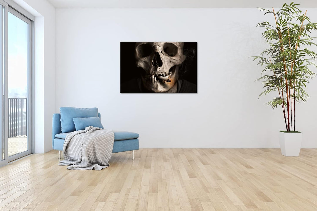 deyoli rauchender Schädel Format: 80x60 als Leinwandbild, Motiv fertig gerahmt auf Echtholzrahmen, H