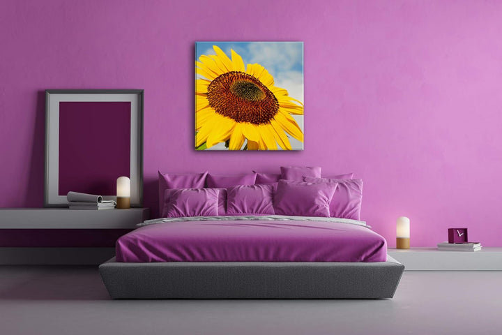 deyoli edle Sonnenblume Format: 70x70 als Leinwandbild, Motiv fertig gerahmt auf Echtholzrahmen, Hoc