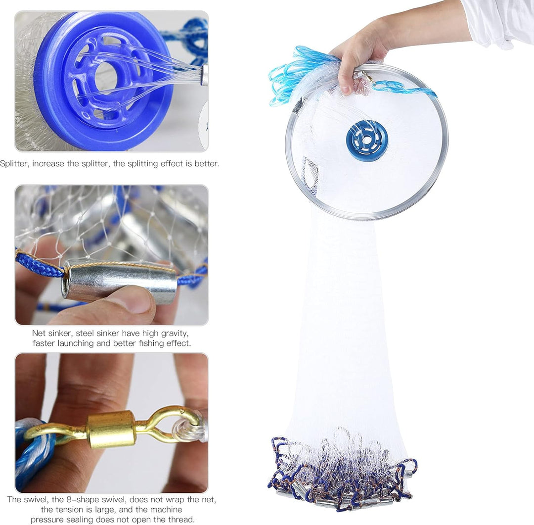 Wurfnetz Zum Fischen, Tragbares Fischernetz, Nylon Mesh Fischnetz zum Fangen von Angelnetz Angelzube