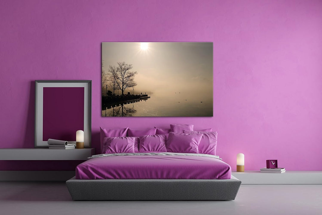 deyoli verlassener Bootssteg Format: 80x60 als Leinwand, Motiv fertig gerahmt auf Echtholzrahmen, Ho