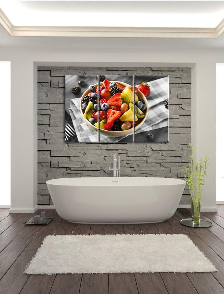 Pixxprint Gesunde Obstvielfalt / 3-Teilig/Gesamtmass 120cm Leinwandbild bespannt auf Holzrahmen/Wand