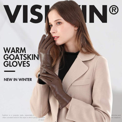 vislivin Vollhand Touchscreen-Handschuhe für Damen Leder Handschuhe Warmer Winter SMS Autofahren Han