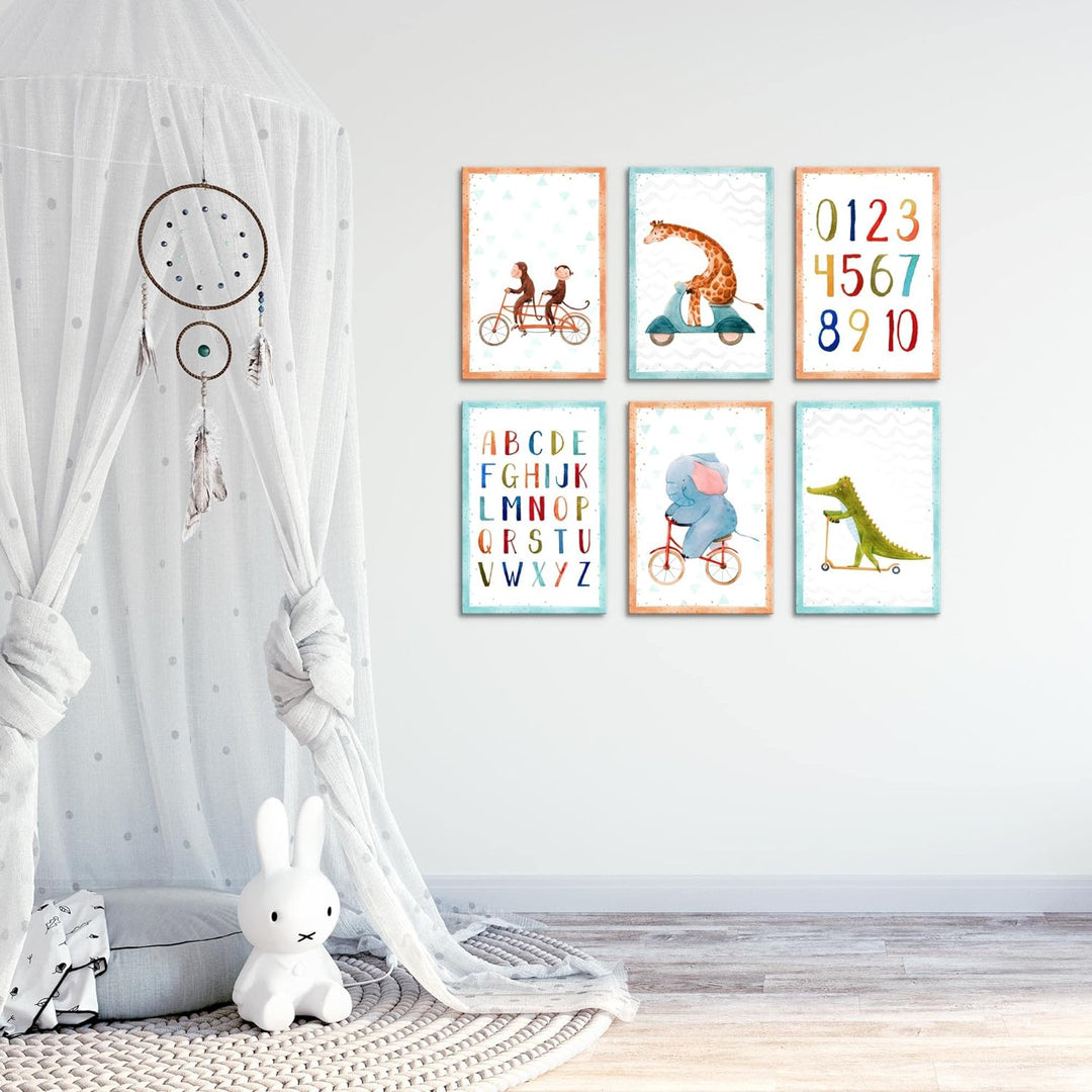 Novart Wandbilder Set - KOMPLETT AUFHÄNGFERTIG - Made in Germany - Moderne Bilder Tiere ABC Kinderzi
