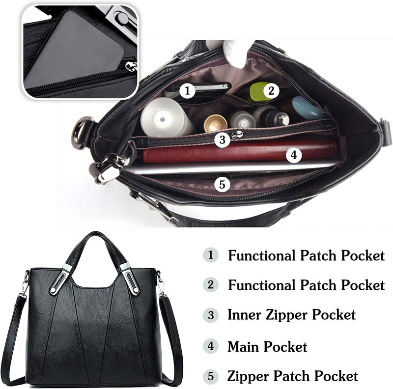 PORRASSO Mode Schultertasche Damen Handtasche Frauen Umhängetasche PU Leder Wasserdicht Henkeltasche