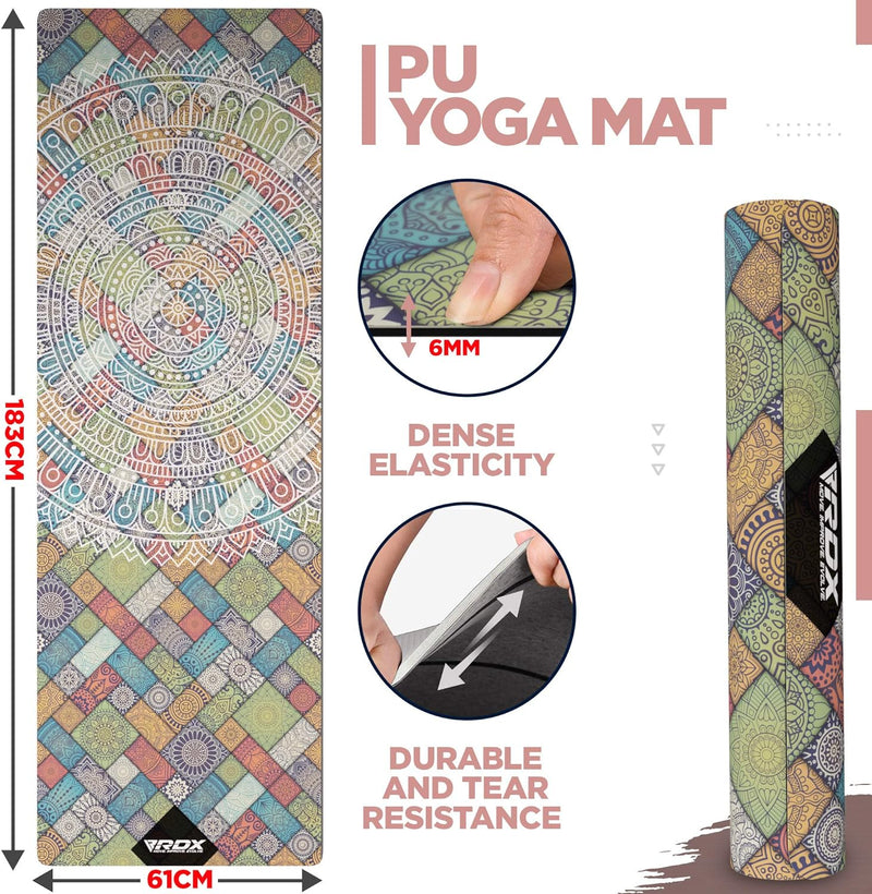 RDX Yogamatte PU 6mm Rutschfest Gymnastikmatte Pilatesmatte REACH RoHS Konform 6P Gummi Übungsmatte