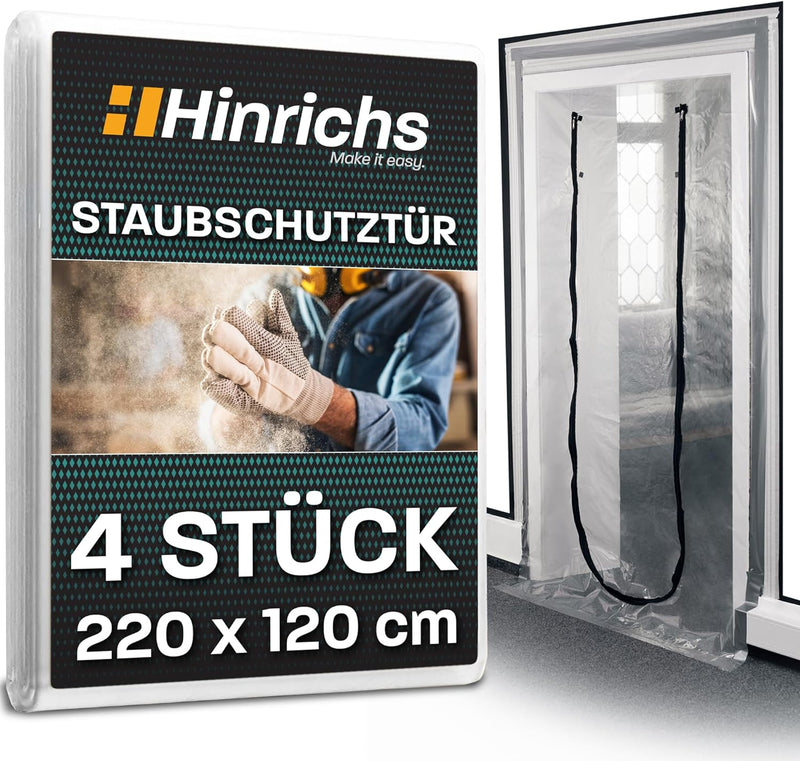 Hinrichs 4x Staubschutztür mit Reissverschluss - 220x120cm Staubschutztüren - Baufolie transparent S