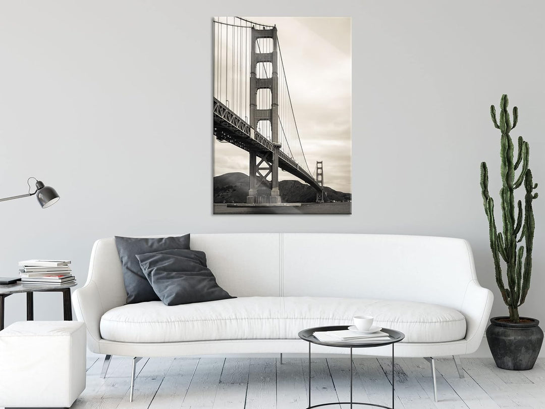 Pixxprint Glasbild | Wandbild aus Echtglas | Blick auf Brücke in San Francisco | 60x80 cm | inkl. Au