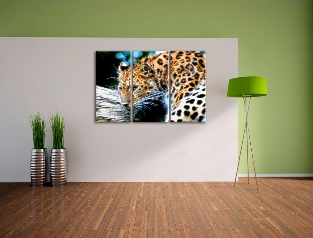 Dark aufmerksamer Leopard auf Baumstamm NewArt 3-Teiler Leinwandbild 120x80 Bild auf Leinwand, XXL r