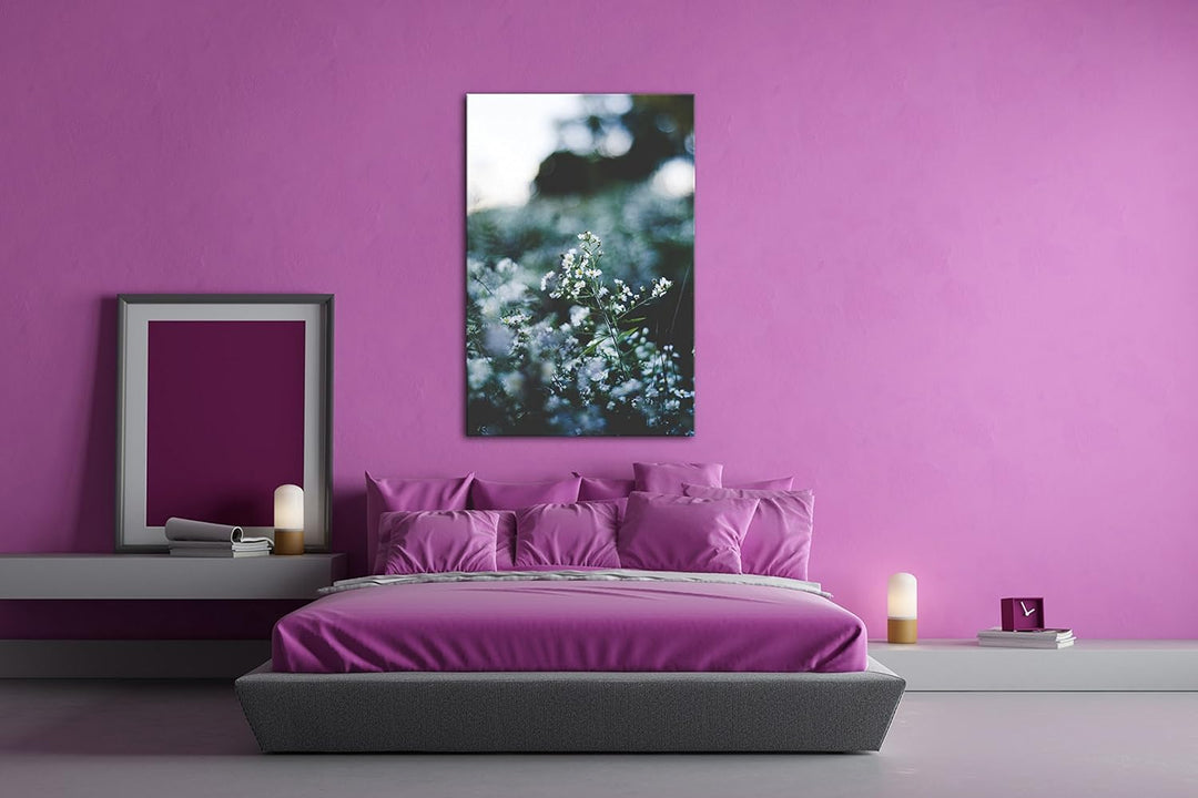 deyoli weisse Wildblumen Format: 80x60 als Leinwandbild, Motiv fertig gerahmt auf Echtholzrahmen, Ho