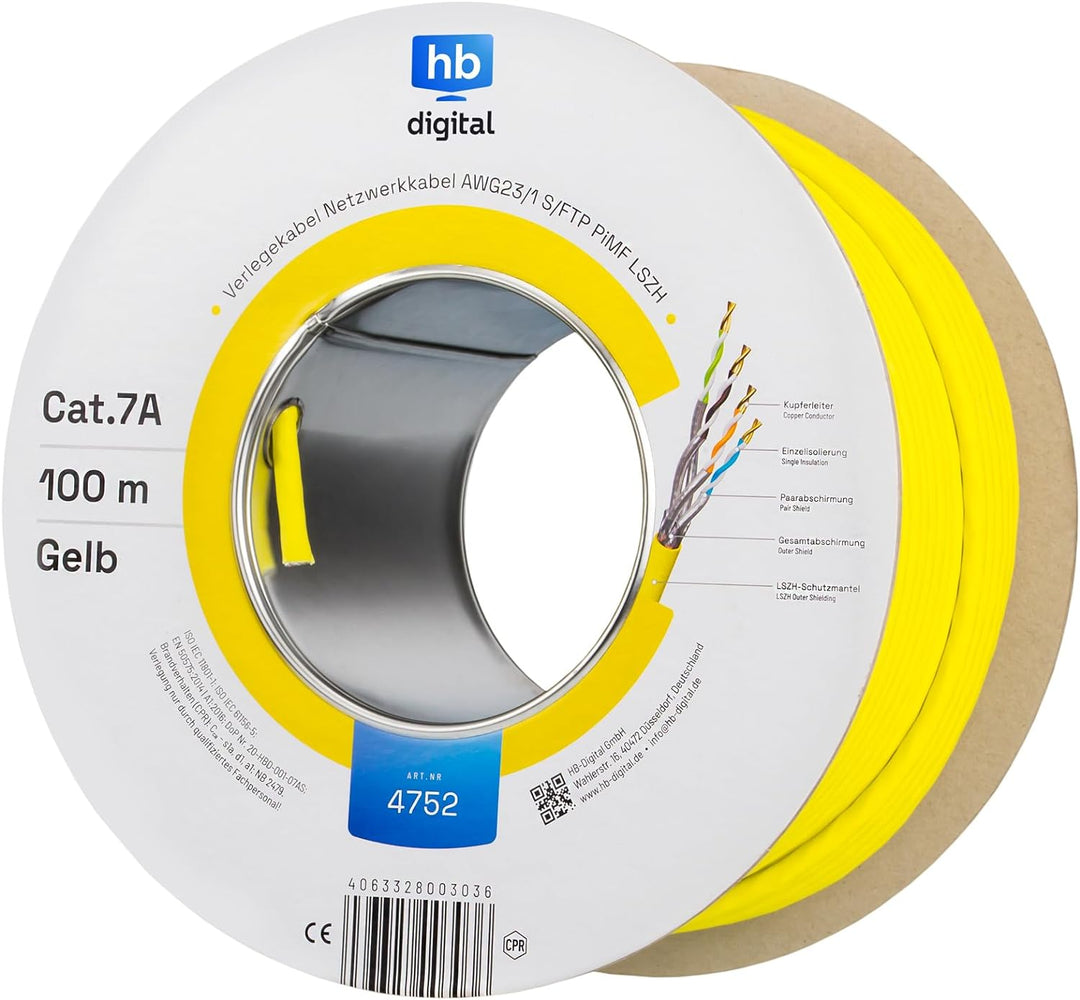 HB-DIGITAL 100m CAT.7a Netzwerkkabel LAN Kabel Verlegekabel AWG 23 Reines Kupfer S/FTP PiMF LSZH Hal